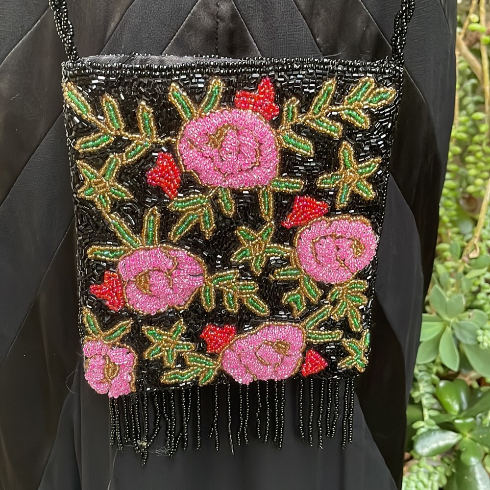 New vintage multicolored all beaded mini bag with satin lining